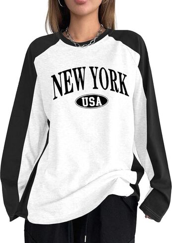 Avanova Women Star Graphic Raglan Long Sleeve Tee Shirt Color Block Loose Top in Saudi Arabia