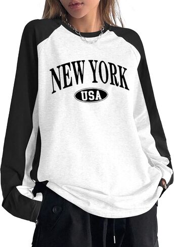 Avanova Women Star Graphic Raglan Long Sleeve Tee Shirt Color Block Loose Top in Saudi Arabia