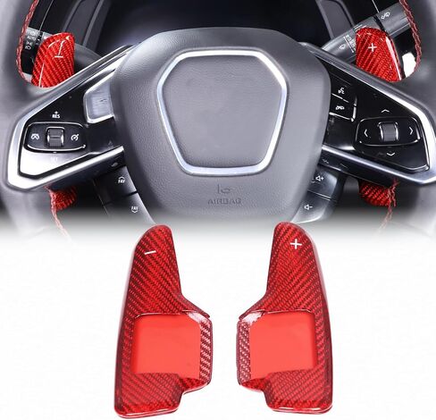 Car Steering Wheel Paddles Shifter Extensions Cover Trim Compatible with Corvette C8 Stingray 2020 2021 2022 2023, Auto Interior Shift Trim Cover Accessories(red carbon) in Kuwait
