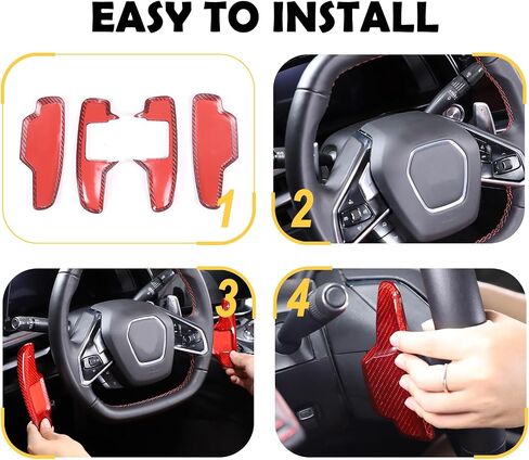 Car Steering Wheel Paddles Shifter Extensions Cover Trim Compatible with Corvette C8 Stingray 2020 2021 2022 2023, Auto Interior Shift Trim Cover Accessories(red carbon) in Kuwait