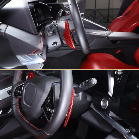 Car Steering Wheel Paddles Shifter Extensions Cover Trim Compatible with Corvette C8 Stingray 2020 2021 2022 2023, Auto Interior Shift Trim Cover Accessories(red carbon) in Kuwait