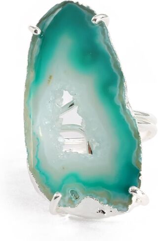 Geode Quartz Slice Druzy Crystal Quartz Gemstone Prong Setting Silver Rings for Women Sonr Size 30-40mm Approximately in Kuwait