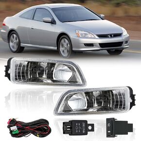 Fog Lights Assembly Replacement for 2003-2007 Honda Accord 4 Door Sedan Front Bumper Driving Fog Lamps with Halogen Bulbs & Switch and Wiring Kit Clear Lens