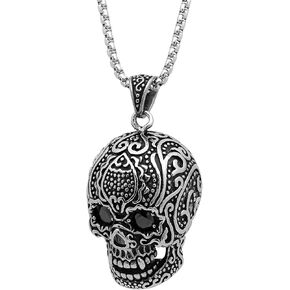 Mens 18K Gold Plated Stainless Steel Skull Pendant with Simulated Diamonds