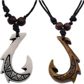 Fish Hook Necklace - Maui Hook (2 Pc) Artware- Hawaiian Necklace - Maori Necklaces Jewelry Souvenir