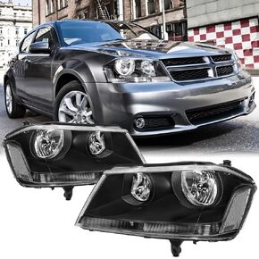 Headlight Assembly Compatible With 2008-2014 Dodge Avenger Black Housing Amber Corner