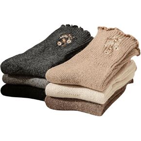 SHENHE Women's 3 Pairs Knitted Warm Socks Floral Embroidered Thick Crew Socks Mid Calf Socks