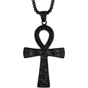 HAQUIL Ankh Necklace, Stainless Steel Egyptian Symbol of Life Ankh Cross Pendant, Egyptian Jewelry Gift for Men and Women