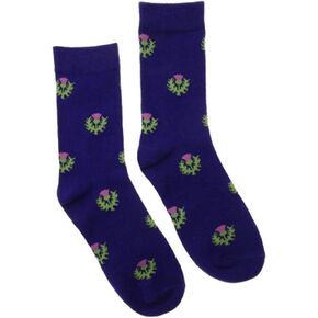 Cotton Dark Blue Socks One size Scottish Thistle High Crew Universal Gift