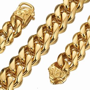 15mm Heavy Polished Cut Curb Cuban Mens Chain Boys 316L Stainless Steel Necklace Bracelet 7-40 inches