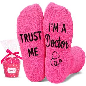 HAPPYPOP Doctor Gifts for Women - Gifts for Doctors Female Future Doctor Gifts Appreciation Gifts Med Student Graduation Gifts, Fuzzy Funny Doctor Socks Women