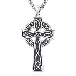 سلتيك الصليب قلادة فضة الأيرلندية عقدة Claddagh الصليب قلادة مجوهرات للرجال مع 22 "+ 2" صندوق سلسلة