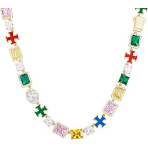 925 Sterling Silver Tennis Necklace 18K Gold Plated Diamond Chain For Men Women 8MM Tennis Diamond Necklace Colorful Cross Halo Hypoallergenic Cubic Zirconia Chains Birthday Christmas Gift