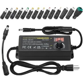 Adjustable DC Power Supply, Auplf Universal Power Supply Adapter 3V ~ 12V 12A 144W AC/DC Adapter Variable DC Power Supply 100V-240V Universal AC Adapter DC Converter Transformer with 14 Tips