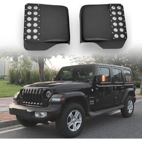 LED Side Mirror Lights Rear View Mirror Housing Replacement Cover w/Dual Row Amber Turn Signal Lights & DRL White Spot Light for Jeep Wrangler JL JLU Gladiator JT 2018-2022 2023 (Flood Lens)