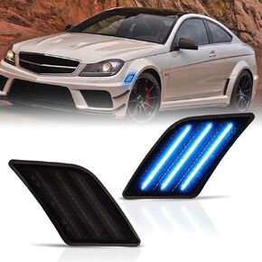 LED Side Marker Lights for 2008-2011 Mer'cedes-Benz Pre-LCI W204 C250 C300 C350 & 2008-2013 C63 AMG & 2005-2007 SL66 AMG, Smoked Len 2PCS (Ice Blue)