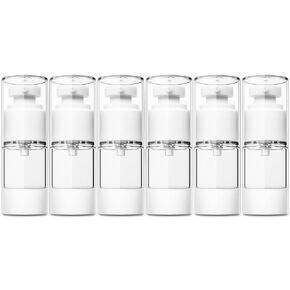 TUZAZO 6 Pack 1.7 OZ/50 ML Airless Pump Bottles, Clear Plastic Travel Size Pump Bottles, Refillable Vacuum Cosmetic Containers Lotion Dispenser for Foundation, Cream, Shampoo