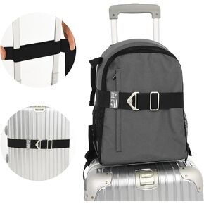 2-in-1 Travel Belt for Luggage Straps Over Handle for Add a Bag, Adjustable Travel Luggage Belt Strap with Alloy Buckle Elastic Belt for Carry On Bag, Suitcase Strap Travel Accessories(Black)