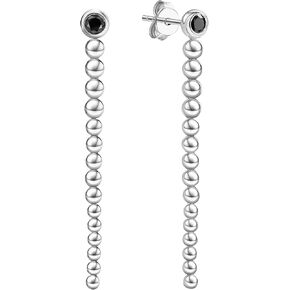 18K White Gold Plated Silver Long Drop Earring With 0.32 TCW Lab Grown Diamond/Moissanite (Black color)/ Lab Grown Emerald/Lab Grown Yellow Sapphire, Earrings For Women, Comes With Gift Box
