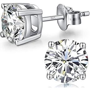 18K White Gold Plated Sparkling CZ Diamond Stud Earrings 925 Sterling Silver Cubic Zirconia Stud Earrings Hypoallergenic Simulated Diamond Stud Earrings for Women/Men 4MM-8MM