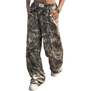 GORGLITTER Women's Graphic Baggy Sweatpants Camo Print Straight Wide Leg Joggers Street Wear Drawstring Sweat Pant