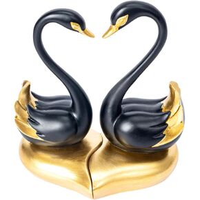 Swan Statues,2pcs Lovers Sculpture,Home Decor for Home Coffee Table,Bookshelf Decor Accents,Valentine's Day Gift(Black Gold)