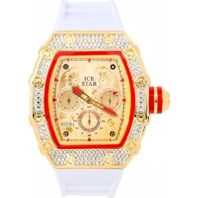 ICE STAR Men's 45mm Iced Out Tonneau Shape Watch, Silicone Band