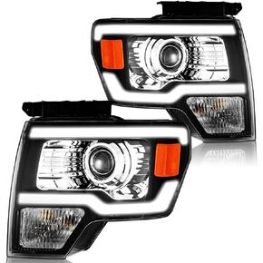 Headlights Assembly for 2009-2014 Ford F150 Headlights Headlamp Replacement Black Housing Left+Right Set (Does NOT fit factory HID models)
