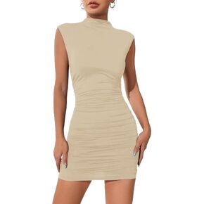 SOLY HUX Women's Mock Neck Mini Dress Cap Sleeve Ruched Sexy Bodycon Dresses