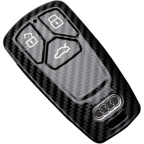 Key Fob Cover Carbon Fiber for Audi A4L A6L Q5 A5 A7 A8 S5 S7 3 Buttons with Keyring and Box, 1Pack, Black