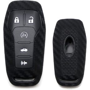 iJDMTOY Carbon Twill-Weave Pattern Soft Silicone Key Fob Cover Compatible with Ford or Lincoln 4/5-Button Intelligent Access Key