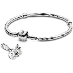 PANDORA Jewelry Bundle with Gift Box - Moments Sterling Silver Snake Chain Charm Bracelet with Barrel Clasp, 8.3" & Glow-in-the-Dark Firefly Dangle Charm - Gift for Women