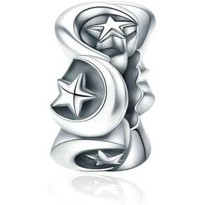 MiniJewelry Silver Moon Star Spacer Charm fits Pandora Moments Bracelets Women S925 Sterling Silver Bead