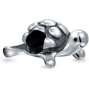 Nautical Sea Beach Tropical Island Vacation Reptile Tortoise Turtle Bead Charm For Women Teen Oxidized .925 Sterling Silver Fits European Bracelet