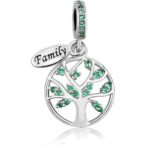 Family Tree of life Charm fits Pandora Moments Bracelets Women Love Heart Green Cubic Zirconia