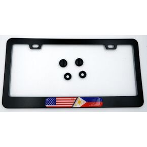 USA/Philippines Flag Metal Black Aluminium Car License Plate Frame Holder