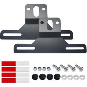 Trailer License Plate Bracket Holders- Black Stainless Steel Metal Car Tag Frame for Truck/RVs/Boats, Universal License Plate Light Mounting Kit with Screw Caps, 2 Pack