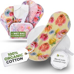Organic Cotton EcoComfort Reusable Period Pads for Heavy Flow & Incontinence (L+XL, 6-Pack); High-Temp Washable Cloth Pads for Women; Non-Irritating, Soft Reusable Pads Menstrual for Comfortable Care
