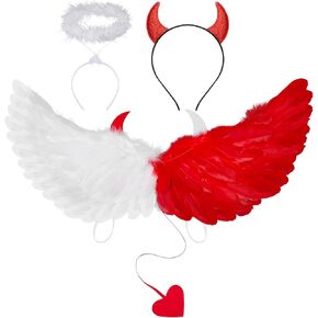 Liliful 3 Pcs Angel Devil Costumes Angel Wings with Headband Angel Devil Dual Costume for Girl Adult Women with Elastic Straps