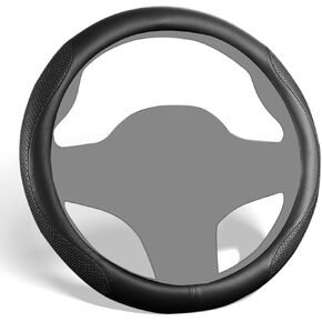 ALEMODR Premium Black Leather Steering Wheel Cover Universal 15 inch,Stylish Protection for Your Wheel