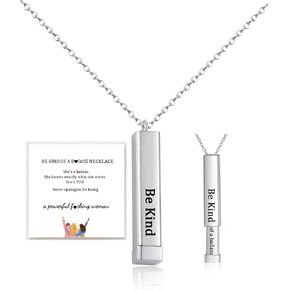 Be Kind Of A B Necklaces For Women, To Best Friends Sorority Sisters Inspirational Square Tubes Pendant With Hidden Message Stainless Steel Band Friendship Gift Jewelry