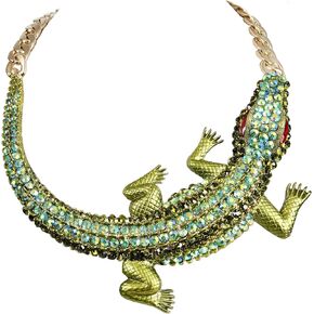 BriLove Women's Gothic Stylish Crystal Crocodile Statement Necklace Green Gold-Tone
