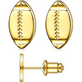 Tondiamo Sports Ball Studs Gold Plated Copper Football, Baseball, Softball Earrings for Women Fan Jewelry Stud Gift with Box