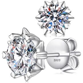 Sterling Silver Zirconia Earrings Stud Earrings Snowflake Shape, Round Cut D Color VVS1 Clarity Lab Created Diamond Earrings Studs White Gold Plated 925 Sterling Silver Jewelry for Women Men