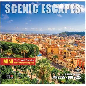 RED EMBER Scenic Escapes 2025 تقويم حائط شهري قابل للتعليق | 12 بوصة × 24 بوصة مفتوح | ورق سميك وقوي | هدية | سفر الطبيعة الجميلة in Kuwait
