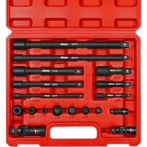 AMM Impact Socket Extension Set Tools, 1/4", 3/8", 1/2" Drive Socket Adapter, Extension Bar, Impact Univeral Joint, Impact Coupler with Cr-V Steel for Power Drill & Impact Driver, 18 Pieces