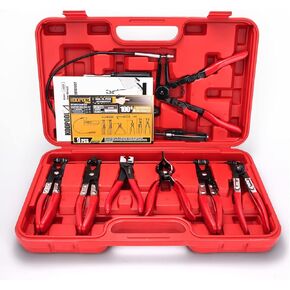Hose Clamp Pliers 9-Piece, Hose Clamp Removal Kit With 24’’ Flexible Hose Clamp Pliers, Clic-R Collar Clamp Pliers and Hose Removal Hook For Automotive Hoses With Spring/Screw/Ear Clamps