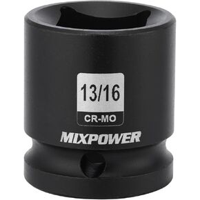 MIXPOWER 1/2"Drive 13/16" Square Socket, CR-MO, 4-Point, SAE, Black Phosphate Finish