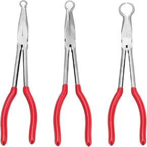 3 Pieces 11 Inch Long Reach Hose Grip Pliers Set, Ring Nose Hose Gripper Pliers Kit with Serrated Jaws, Offset Spark Plug Boot Removal Pliers for 3/8 Inch, 1/2 Inch, 3/4 Inch Dia. Hose