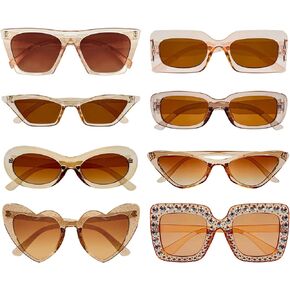SUNOVELTIES 8 Mixed Style Party Sunglasses Retro Colored Party Favors Bulk Classic Costume Glasses for Women